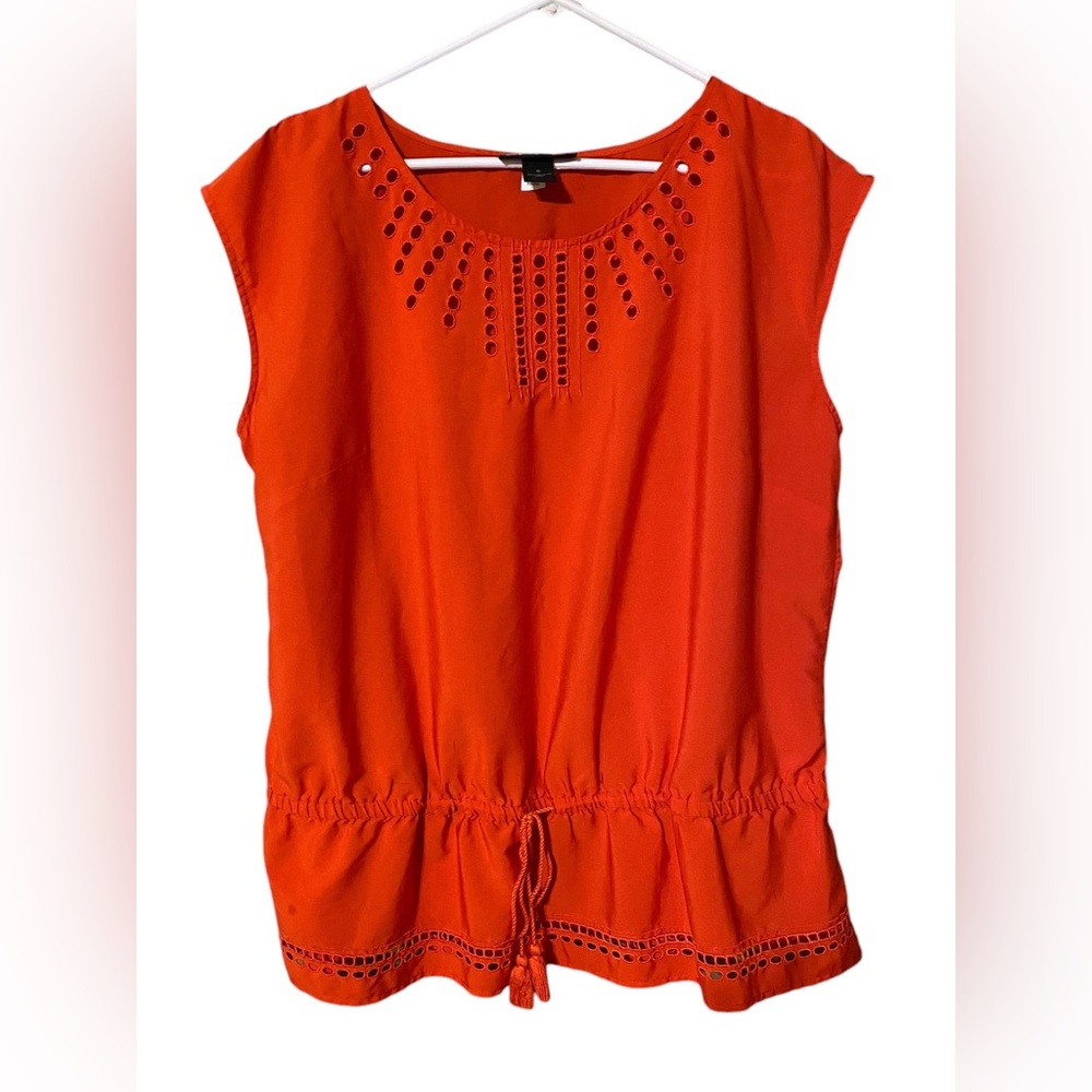 Lane Bryant Top Women’s 16 Eyelet  Sleeveless Drawstring Red Blouse BoHo Comfort - Picture 15 of 15